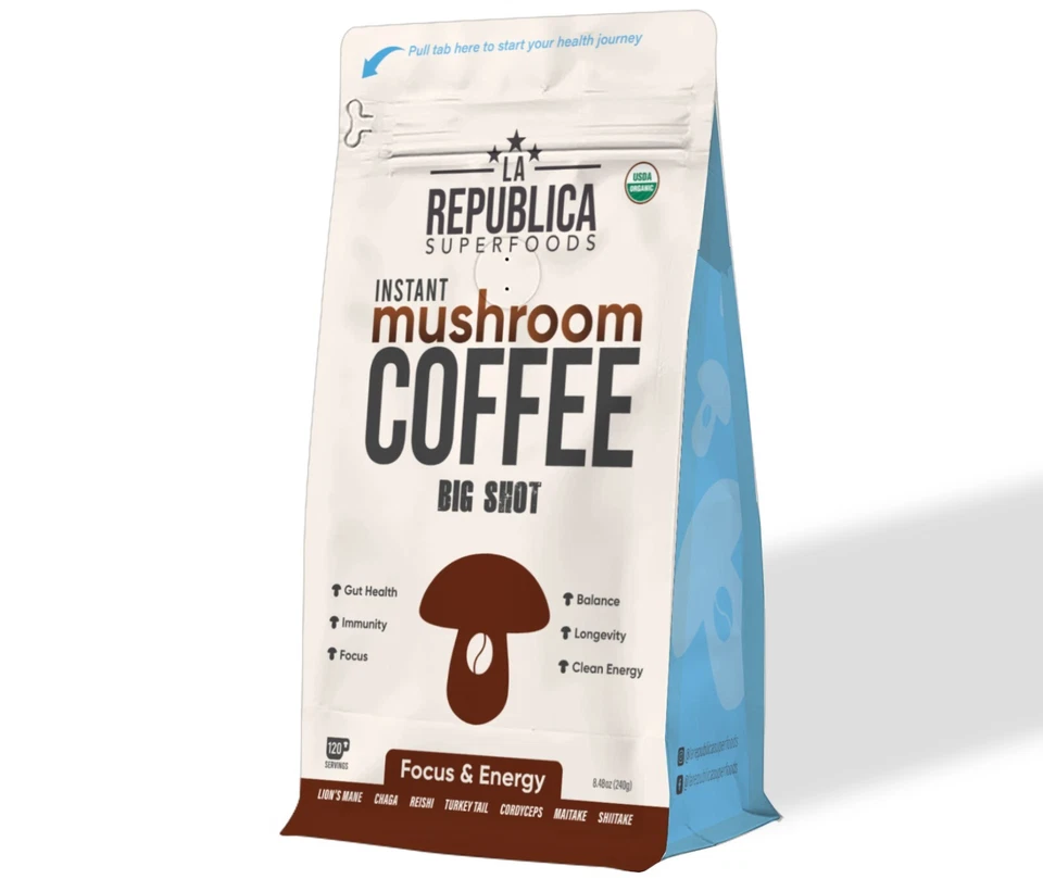 Café orgánico con champiñones La República BIG SHOT (fructificación completa instantánea) 8,5 oz Foto 4 de 4