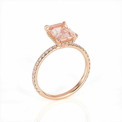 3ct Simulated Peach Morganite Gatsby Ice Solitaire Ring 14k Rose Gold Plated