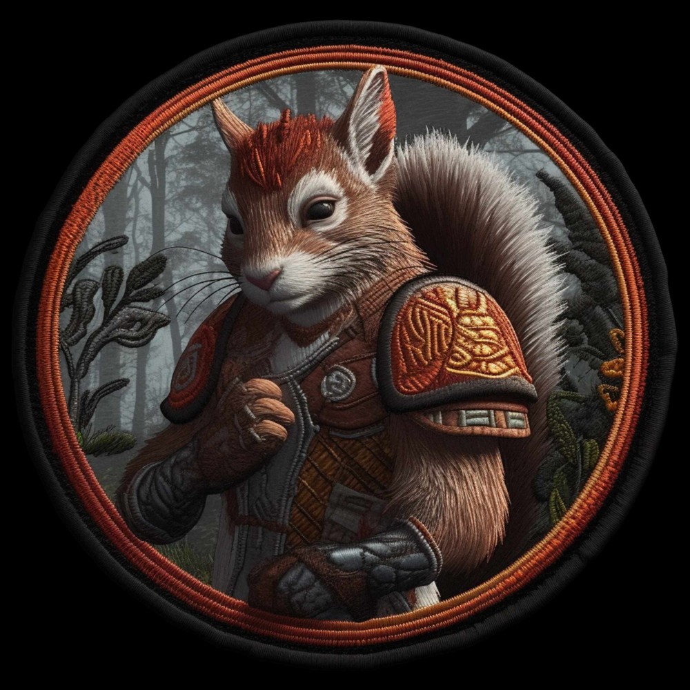 Warrior Squirrel Patch Iron-on Applique Wild Animal Badge Sword & Sorcery Armor