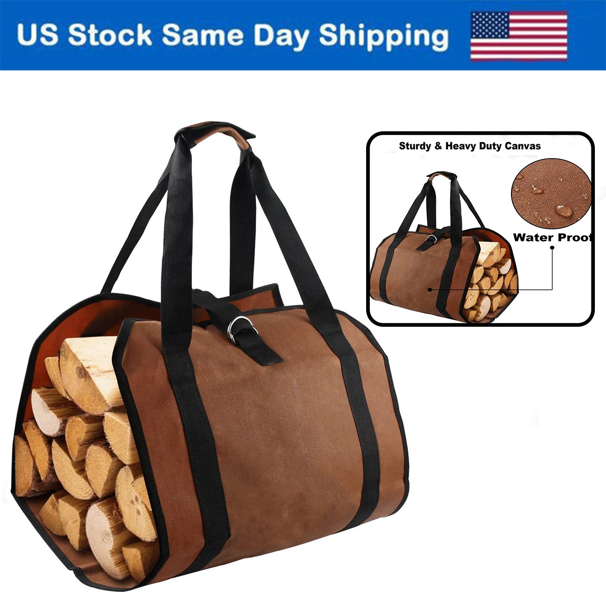 Firewood Rack Log Holder W Canvas Tote Carrier for Fireplace