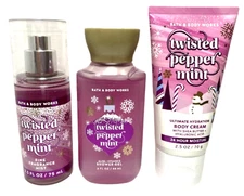 Bath & Body Works 3 Pc TWISTED PEPPERMINT Mist Gel Cream Travel Size FREE SHIP