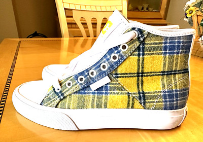 NEW DC WOMENS Sz 7 MANUAL HI HIGH-TOP SNEAKERS PLAID SKATEBOARD LACE UP VEGAN