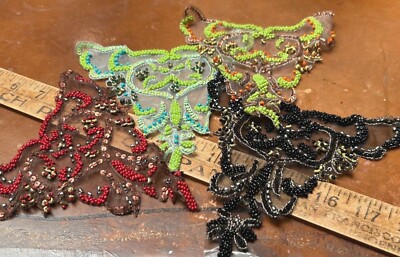 beaded hand sewn metal yoke glass 6.75x7.5'' sheer sequins 1pc