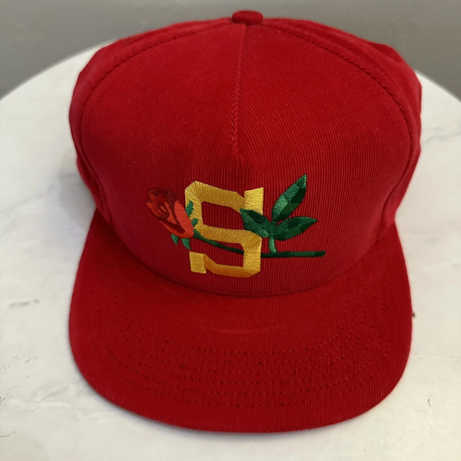 Casquette SnapBack Supreme Rose Cord 5 panneaux rouge SS15 d'occasion RARE