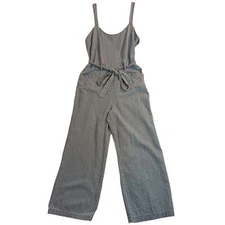 Vintage Rewash Denim Jumper Womens M Light Blue Striped Wide Leg