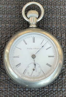 #ad #ad 1899 Elgin Sun Dial Model 5 18s 7j Philadelphia Locomotive Embossed Case Runs $105.00