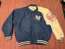 MENS USED VINTAGE 90S STARTER NEW YORK YANKEES NYLON BOMBER JACKET MEDIUM