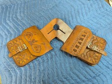 Vintage Tan Brown Leather Tooled CHARLI Horse Riding Saddle Horn Bag