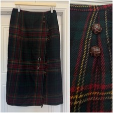 VINTAGE TALBOTS WOOL PLAID WRAP SKIRT 12