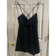 NWT Zara Womens Clasic Casual Black Strappy V Neck Mini Swing Dress Size Medium