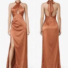 Show Me Your Mumu Adele Halter Maxi Dress Womens Large Copper Brown Luxe Satin