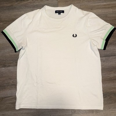 Fred Perry Shirt Mens Medium Logo Short Sleeve White Authentic ￼