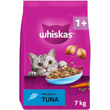 WHISKAS 1+ Adult Dry Cat Food 7kg Biscuits Made with Tuna - Bulk Cat Food Bag 3.23 per kilo