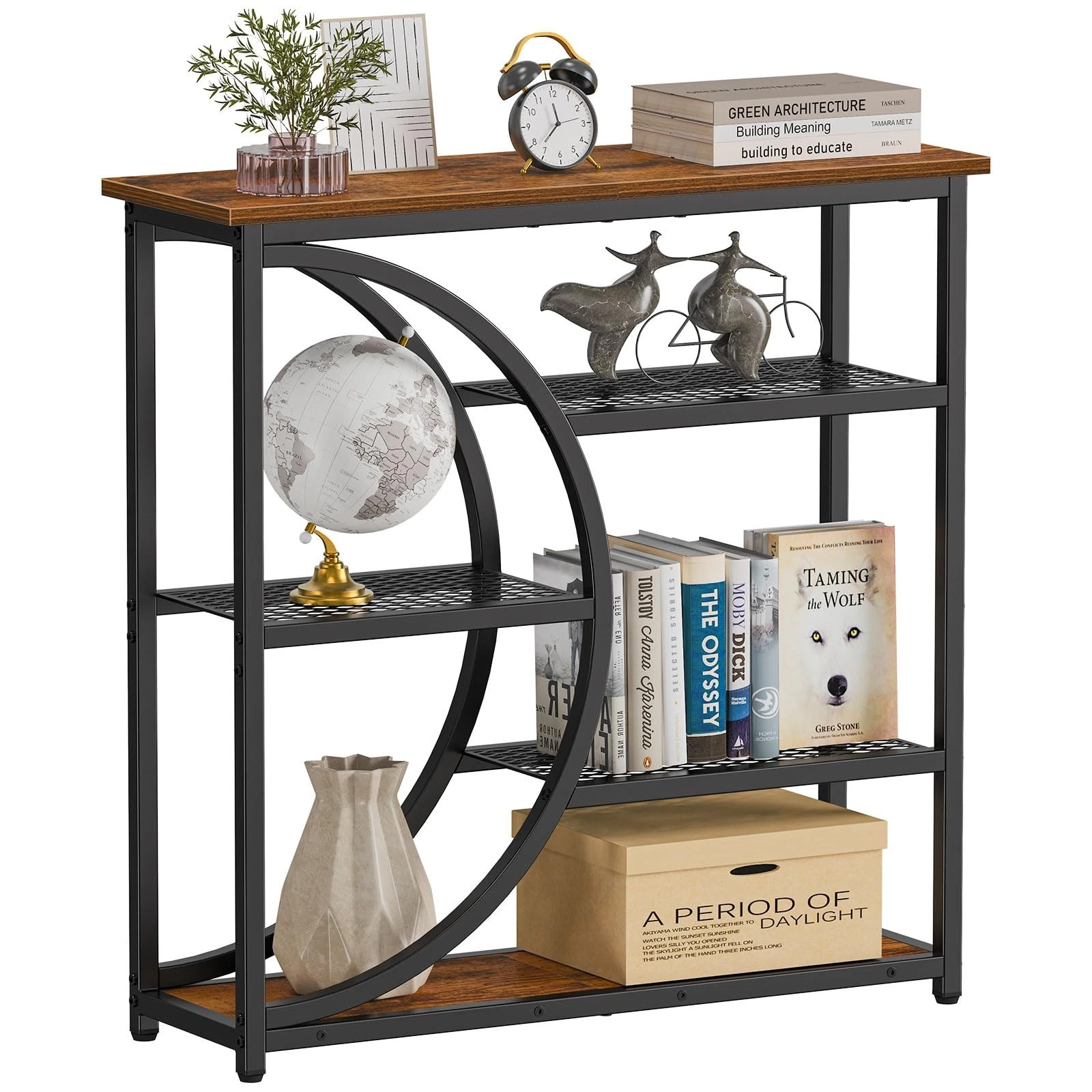 Entryway Table, Narrow Console Table, Industrial Sofa Table with 5 Tier Stora...