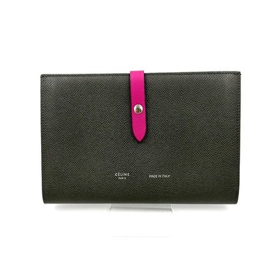 CELINE Medium Strap Bifold Wallet Bicolor Grey Pink Leather Italy Authentic