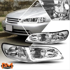 For 98-02 Honda Accord LED DRL Chrome Housing Clear Corner Headlight/Lamp Pair
