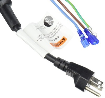 Cord Pigtail 3 Wire with Nut & Washer in Grommet, Black