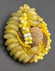 Unique Unsigned Yellow Glass Textured Beaded Seed Bead Cluster Gold Tone Brooch — photo 6