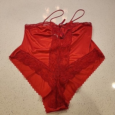 Vintage Alana Gale Teddie Slip On Pj Sleepwear Lingerie XL Red Lace Nylon
