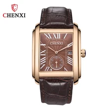 CHENXI Men Rectangle Watch Roman Numeral Wristwatch Sub-Dial Male Quartz Watches