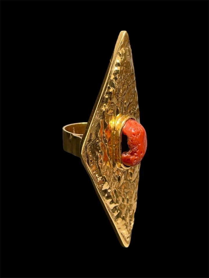 Anello rettangolare in argento e corallo rosso mediterraneo - Immagine 4 di 4