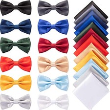 24 Pcs Pre Tied Bow and Tie Pocket Square Set 12 Solid Color Multicolor