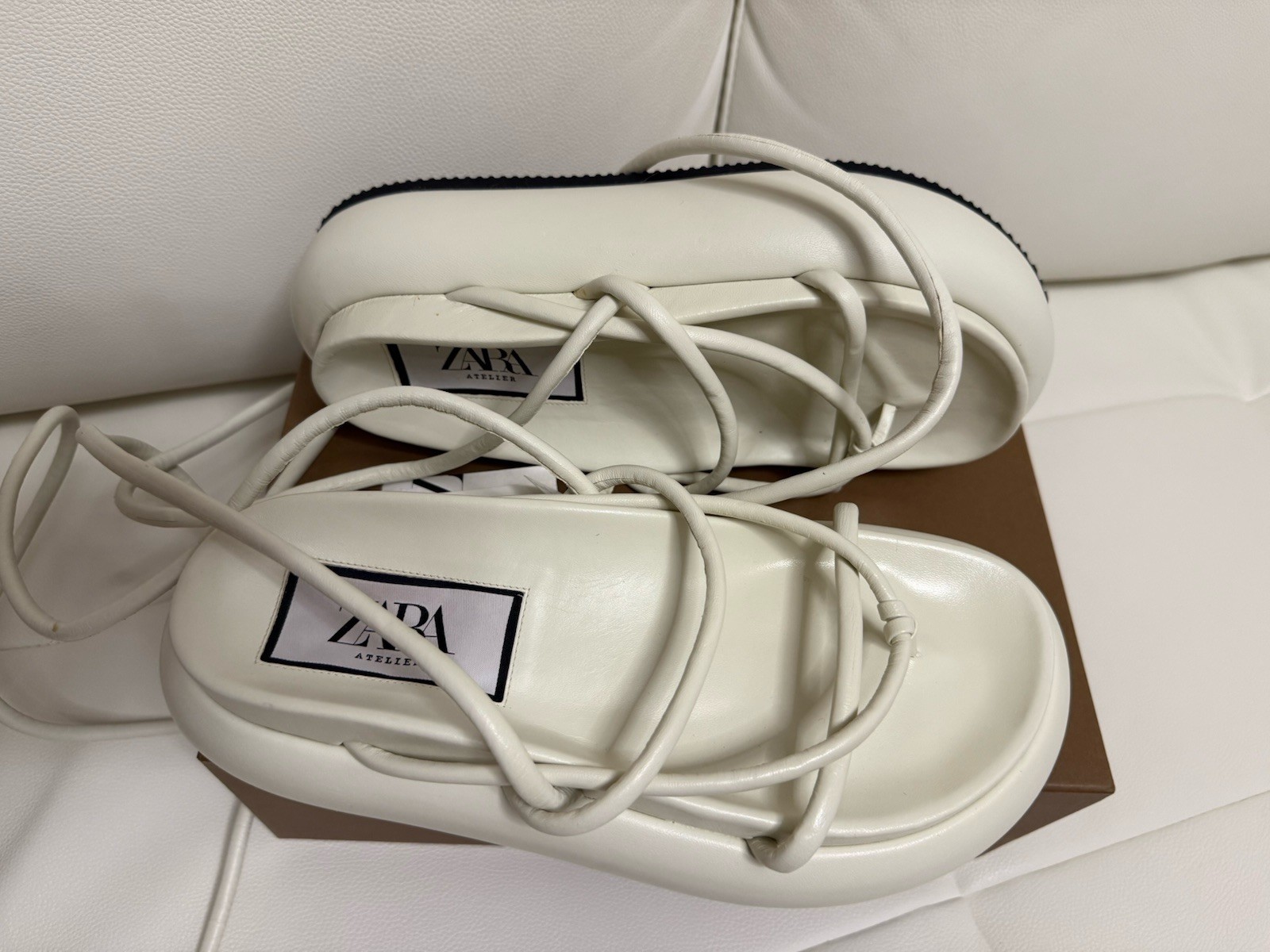 ZARA Atelier 39/9 $259 Chunky Leather Platform Ankle Tie Strappy Sandals image 3