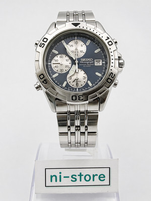 【稼働品】セイコー クロノグラフ クォーツ 腕時計 7T32-7G50 デイト Seiko Chronograph 7T32-7G50 Blue Dial Quartz 100M Date Mens Watch