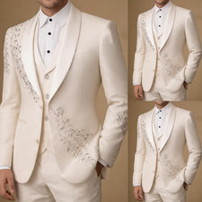 Luxury Men's Jacket With Shawl Lapel Silver Rhinestone Streetshot Outfits Suit