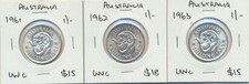 Australia: 1961, 1962, 1963 QEII Silver One Shilling 1/- UNC, hard to find! (3)