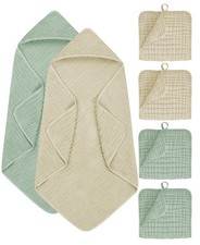 6 PCS Muslin Cotton Hooded Baby Bath Towel Washcloth Set 32x32 Inch Shower
