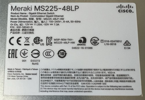 Cisco Meraki MS220-48LP 48 Ports Rack Mountable POE Gigabit Ethernet SFP Switch - Photo 3/9