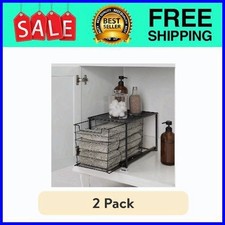 Mainstays Large Stackable Slide-Out Drawer Organizer Black 2-Pack