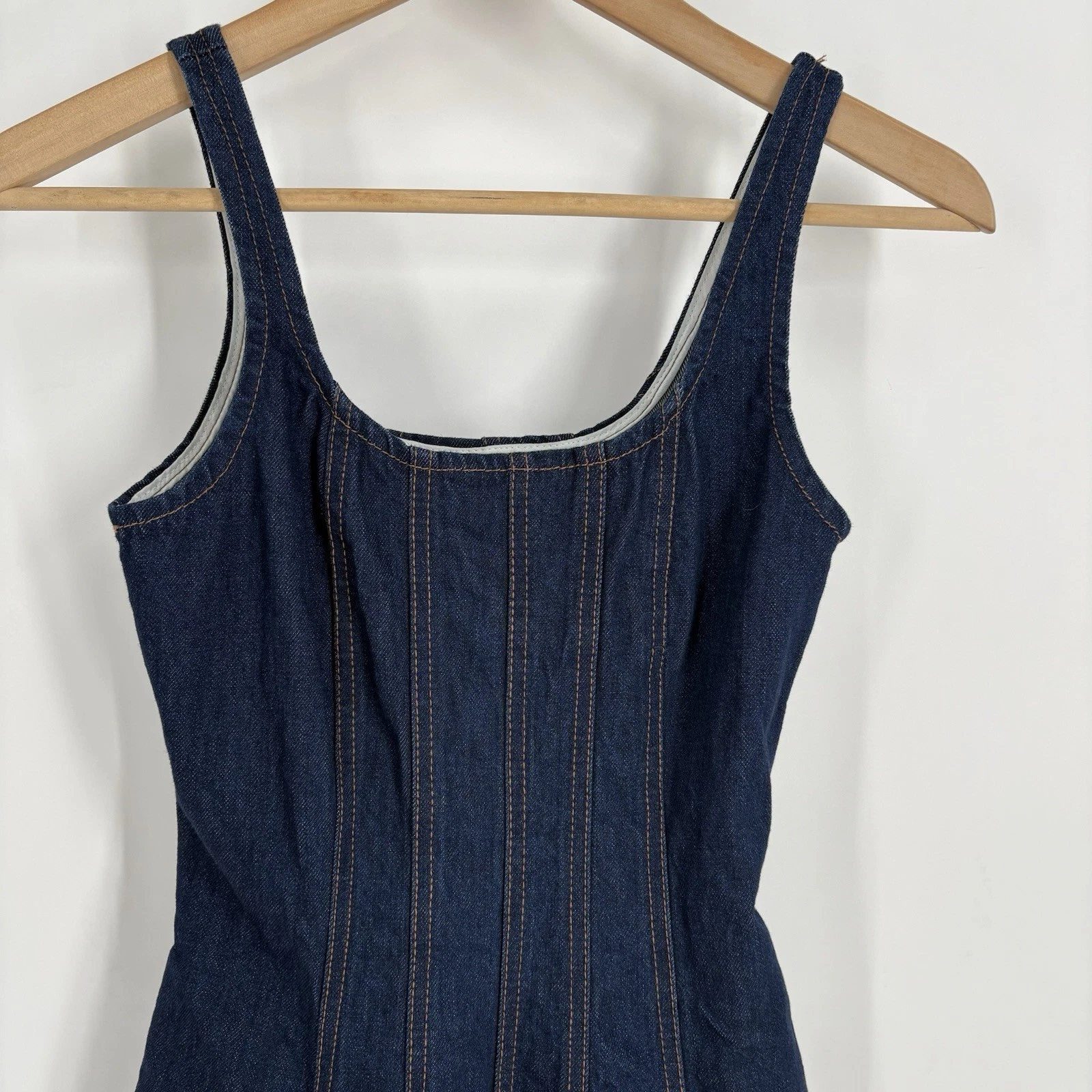 Mini abito donna jeans Kate Spade X Target 0 lavaggio scuro aderente svasato plissettato preppy