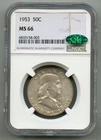1953 Franklin Silver Half Dollar NGC MS 66 and Green CAC