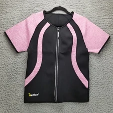 Junlan Top Womens Large Pink & Black Short Sleeve Neoprene Sauna Sweat