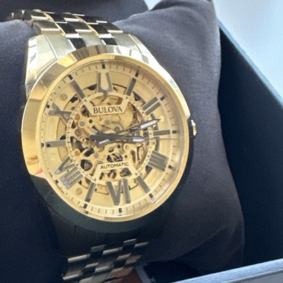 Bulova Sutton Automatic Gold Skeleton Dial Men's Watch 97A162