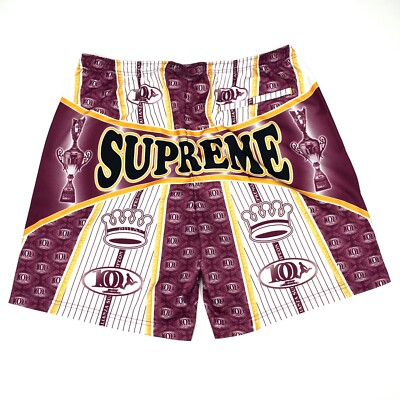 NWT Supreme Por Ciento Logo Print Soccer Shorts Burgundy Men's L