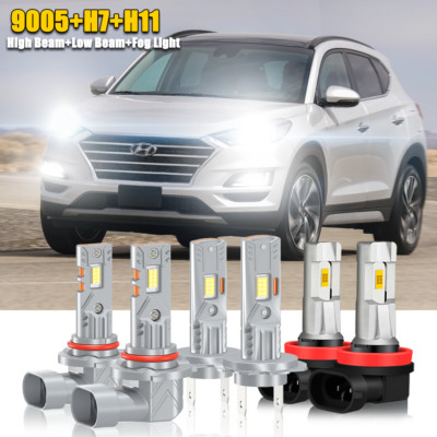For 2019-2021 Hyundai Tucson 6Pcs White LED Headlight Hi/Lo Beam Fog Light Kit