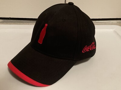 Vintage Coca Cola Bottle Contour Logo Black/Red Strap back Cap Hat Two Tone Brim