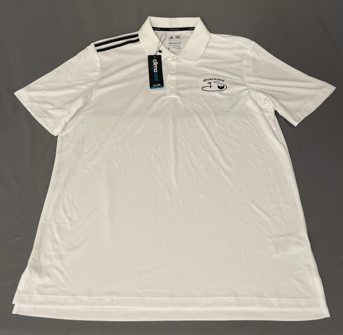 Adidas Golf Shirt Polo Climacool CHEST LOGO Large White NWT MSRP $65
