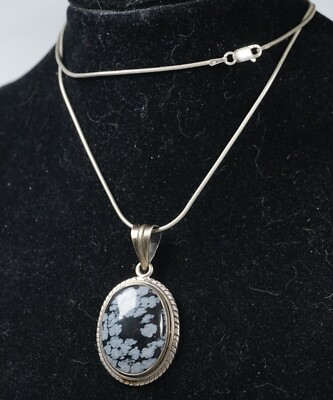 Schneeflocke Obsidian Anhänger 925 Sterling Silber Handarbeit Nachlass Anhänger Halskette