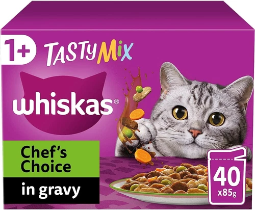 Whiskas 1 Chef&amp;#039;s Choice Mix Adult Wet Cat Food Pouches in Gravy 48 x 85g