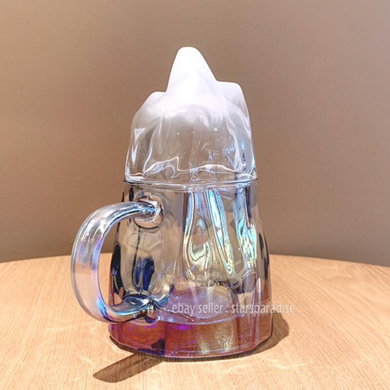 Starbucks 2021 China Snow Mountain Shape Iridescent Blue Glass Mug Cold Cup  | eBay