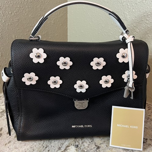 Michael Kors Bristol Black \u0026 White Medium Floral Studded Bag Purse Handbag  NICE 191935686107 | eBay