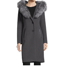 Mackage Mila Hooded Grey Wool Fur Coat Jacket