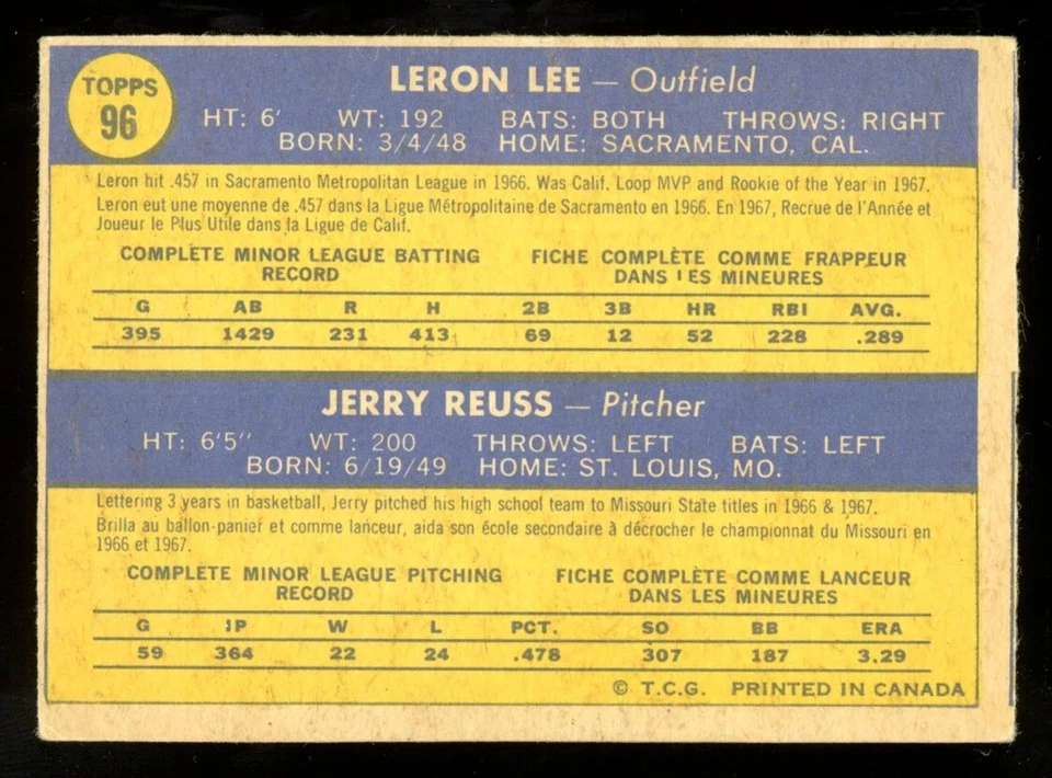 1970 Topps OPC O PEE CHEE béisbol #96 novatos Jerry Reuss Lee ex casi nuevo Cardenales Foto 2 de 2