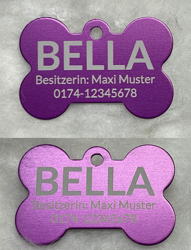 Alu Hundemarke / DogTag / Halsbandanhänger mit Lasergravur Gravur Wunschgravur