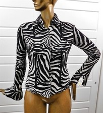 New Basix II Black Gray Beaded Evening100% Silk Blouse $300rt sz 8
