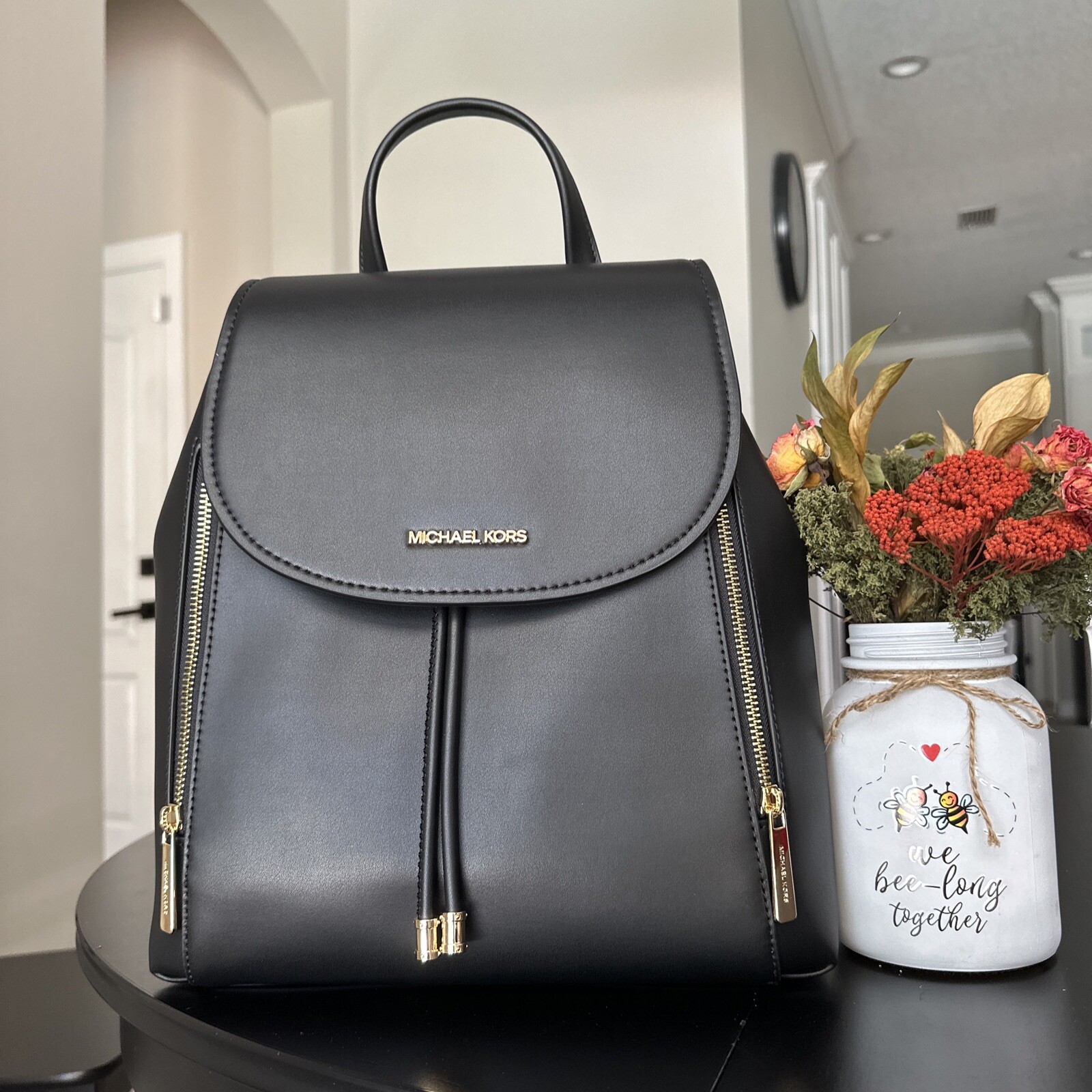 Michael Kors Phoebe Medium Backpack Drawstring School Bag Brown MK Signature eBay